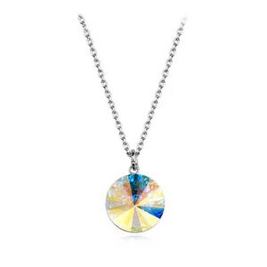 Elegant Silver Necklace with Multicolor Crystal Pendant